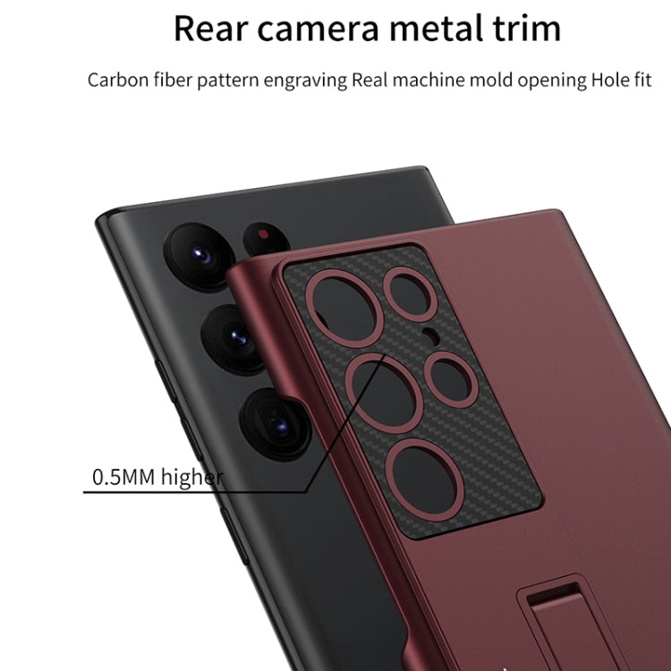 For Samsung Galaxy S22 Ultra 5G GKK Ultra-thin Shockproof Phone Case with Holder(Silver) - Galaxy S22 Ultra 5G Cases by GKK | Online Shopping South Africa | PMC TechLife | Buy Now Pay Later Mobicred