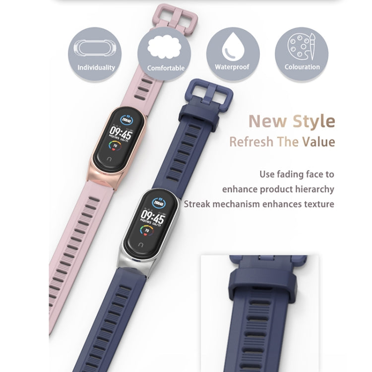For Xiaomi Mi Band 6 / 5 / 4 / 3 Mijobs Flat Hole Silicone Watch Band, Style:CS Case(Midnight Blue+Silver) - Watch Bands by MIJOBS | Online Shopping South Africa | PMC TechLife | Buy Now Pay Later Mobicred