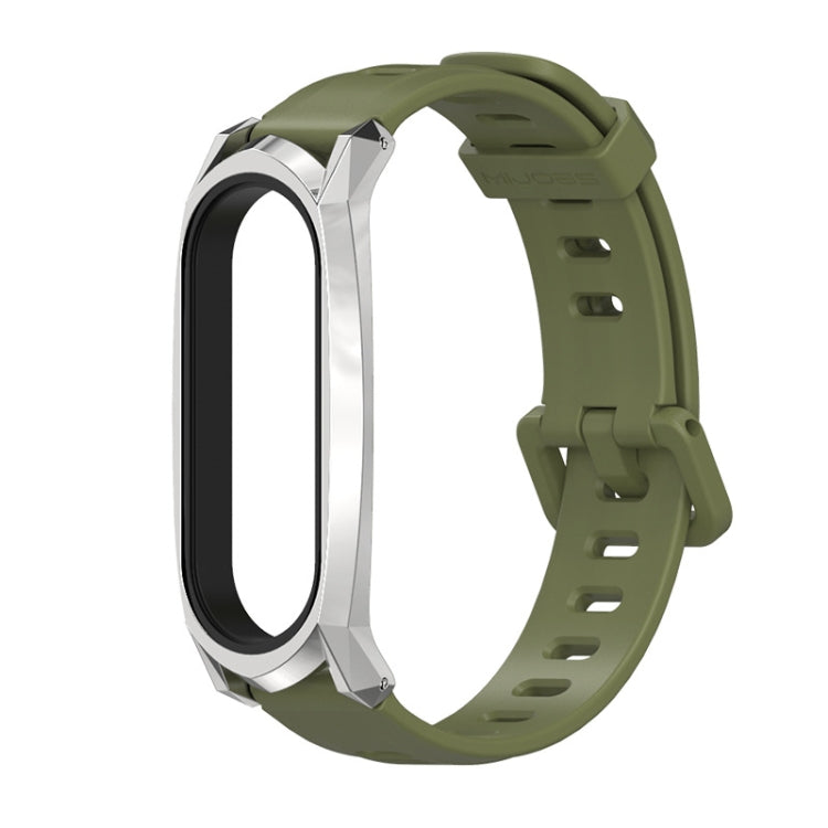 For Xiaomi Mi Band 6 / 5 / 4 / 3 Mijobs Flat Hole Silicone Watch Band, Style:GT Case(Army Green+Silver) - free shipping - PMC TechLife - Order now!