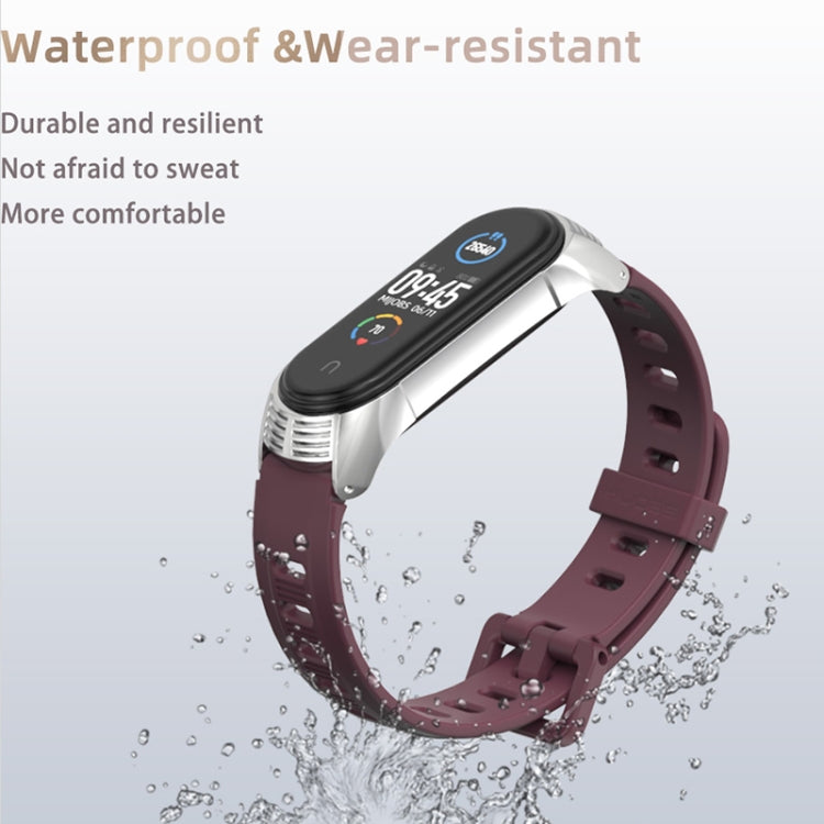 For Xiaomi Mi Band 6 / 5 / 4 / 3 Mijobs Flat Hole Silicone Watch Band, Style:GT Case(Wine Red+Rose Gold) - Watch Bands by MIJOBS | Online Shopping South Africa | PMC TechLife | Buy Now Pay Later Mobicred