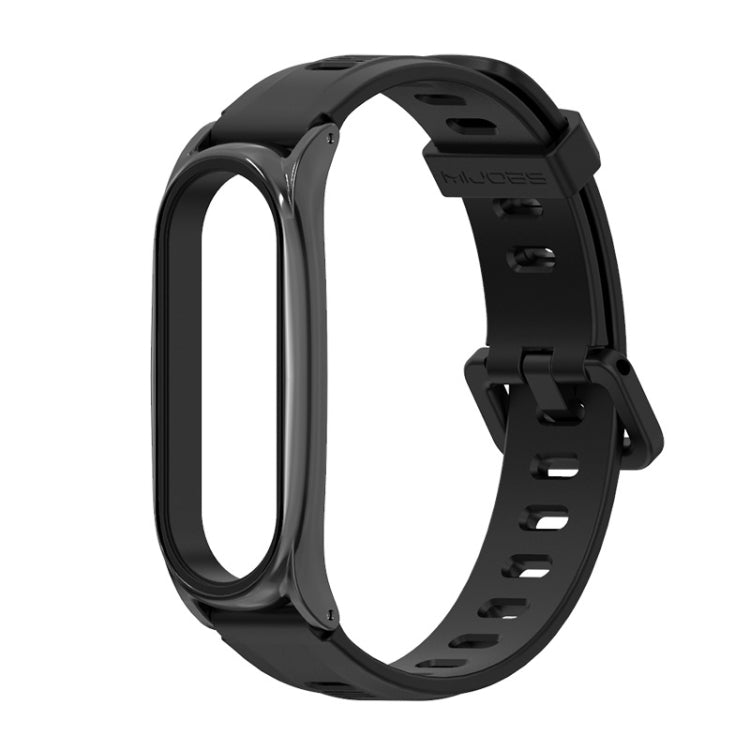 For Xiaomi Mi Band 6 / 5 / 4 / 3 Mijobs Flat Hole Silicone Watch Band, Style:Plus Case(Black+Black) - free shipping - PMC TechLife - Order now!