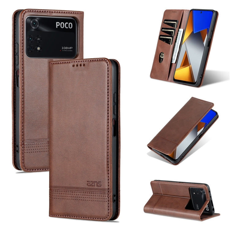 For Xiaomi POCO X4 Pro 5G AZNS Magnetic Calf Texture Leather Phone Case(Dark Brown) - Xiaomi Cases by AZNS | Online Shopping South Africa | PMC TechLife | Buy Now Pay Later Mobicred