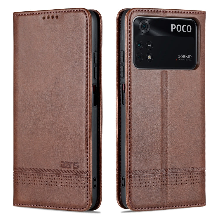 For Xiaomi POCO X4 Pro 5G AZNS Magnetic Calf Texture Leather Phone Case(Dark Brown) - Xiaomi Cases by AZNS | Online Shopping South Africa | PMC TechLife | Buy Now Pay Later Mobicred