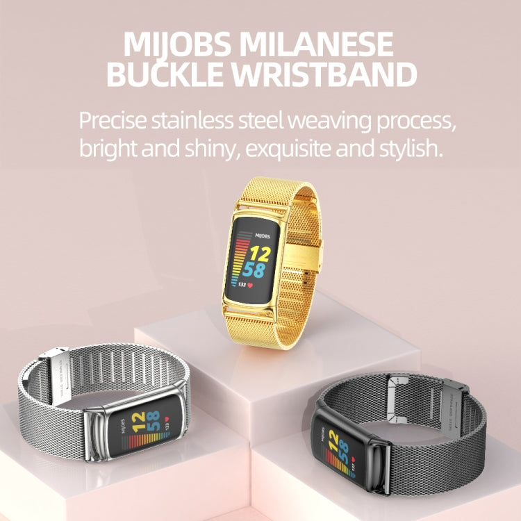 For Fitbit Charge 5 / Charge 6 Mijobs Milan Buckle Stainless Steel Metal Watch Band(Black) - Watch Bands by MIJOBS | Online Shopping South Africa | PMC TechLife | Buy Now Pay Later Mobicred