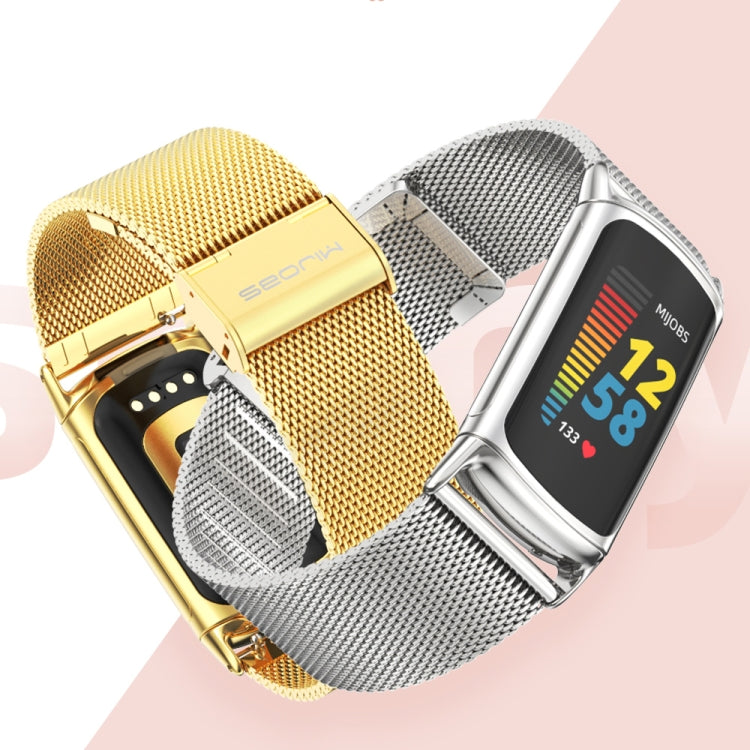 For Fitbit Charge5 Mijobs Milan Buckle Stainless Steel Metal Watch Band(Gold) - Watch Bands by MIJOBS | Online Shopping South Africa | PMC TechLife | Buy Now Pay Later Mobicred