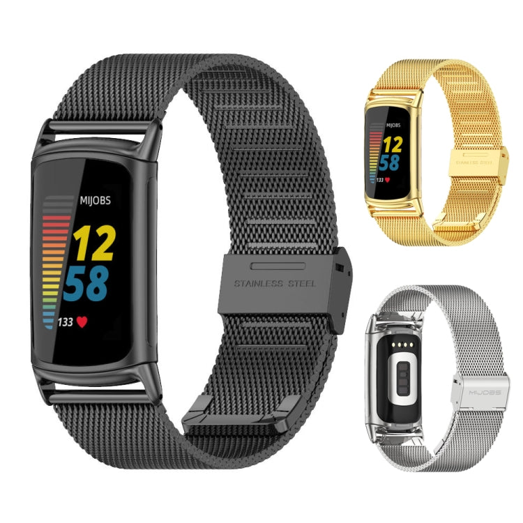 For Fitbit Charge5 Mijobs Milan Buckle Stainless Steel Metal Watch Band(Gold) - Watch Bands by MIJOBS | Online Shopping South Africa | PMC TechLife | Buy Now Pay Later Mobicred