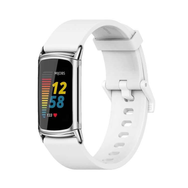 For Fitbit Charge 5 / Charge 6 Mijobs Soft Silicone  Watch Band(White+Silver) - Watch Bands by MIJOBS | Online Shopping South Africa | PMC TechLife | Buy Now Pay Later Mobicred