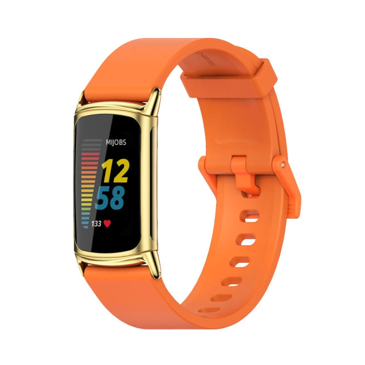 For Fitbit Charge 5 / Charge 6 Mijobs Soft Silicone  Watch Band(Orange+Gold) - Watch Bands by MIJOBS | Online Shopping South Africa | PMC TechLife | Buy Now Pay Later Mobicred
