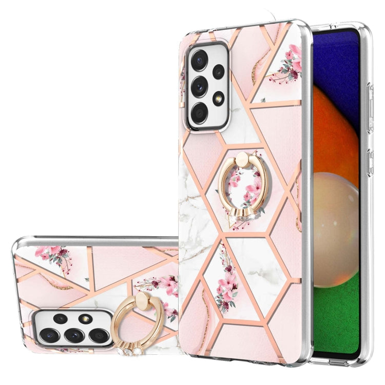 For Samsung Galaxy A73 5G Splicing Marble Flower Pattern TPU Ring Holder Case(Pink Flower) - free shipping - PMC TechLife - Order now!