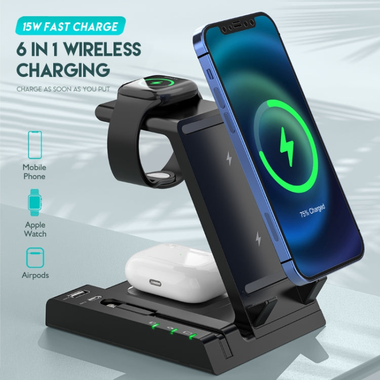 D2 15W Max 6 in 1 Multifunction Fast Wireless Charger Holder(Black) -  by PMC TechLife | Online Shopping South Africa | PMC TechLife