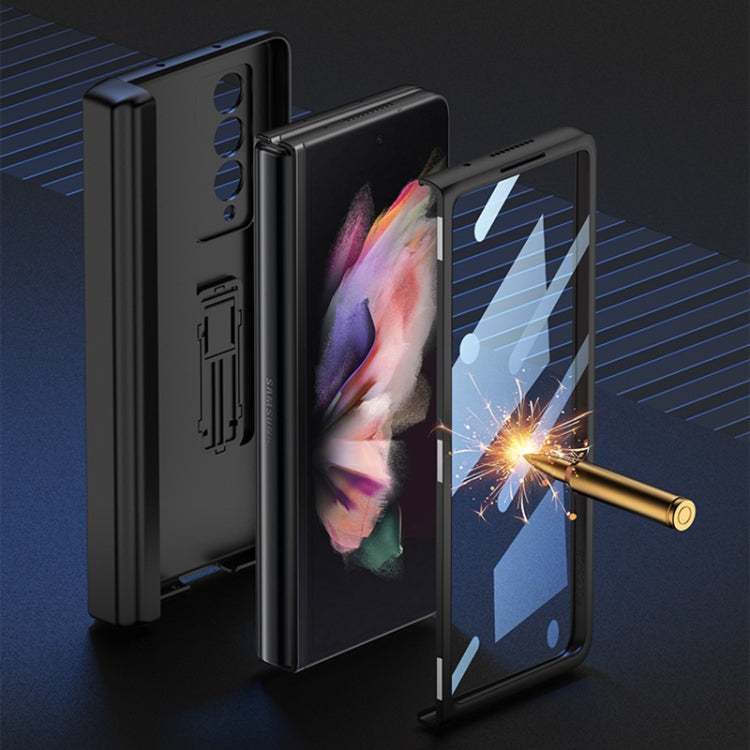 For Samsung Galaxy Z Fold3 5G GKK Magnetic Hinge Plain Leather Phone Flip Case with Pen Box(Carbon Fiber Texture) - free shipping - PMC TechLife - Order now!
