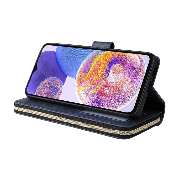 For Samsung Galaxy A23 9 Card Slots Zipper Wallet Bag Leather Phone Case(Blue) - Galaxy Phone Cases by PMC TechLife | Online Shopping South Africa | PMC TechLife | Buy Now Pay Later Mobicred