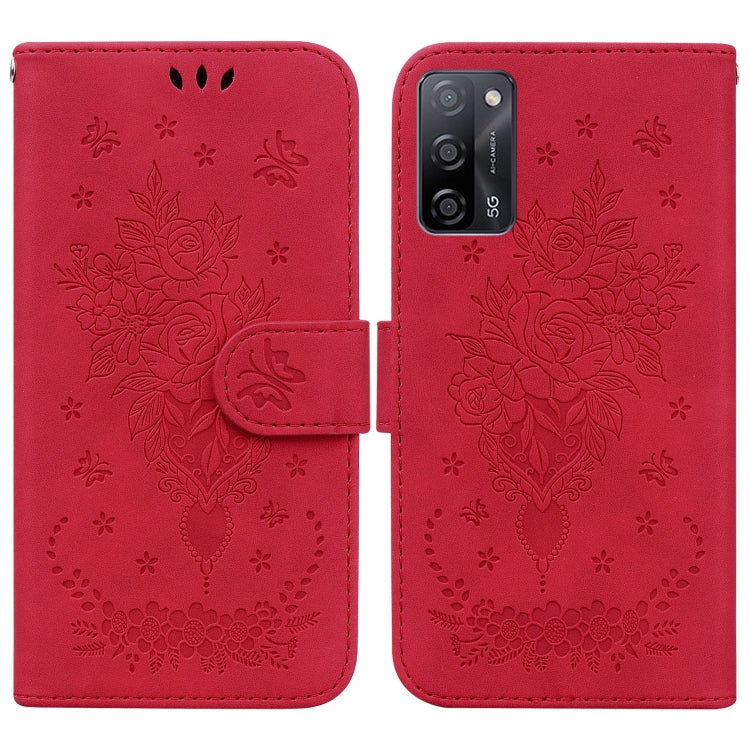 For OPPO A55 5G / A53s 5G / A16 Butterfly Rose Embossed Leather Phone Case(Red) - free shipping - PMC TechLife - Order now!