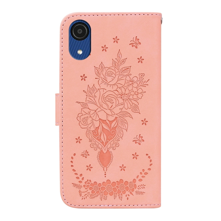 For Samsung Galaxy A03 Core Butterfly Rose Embossed Leather Phone Case(Pink) - Galaxy Phone Cases by PMC TechLife | Online Shopping South Africa | PMC TechLife | Buy Now Pay Later Mobicred
