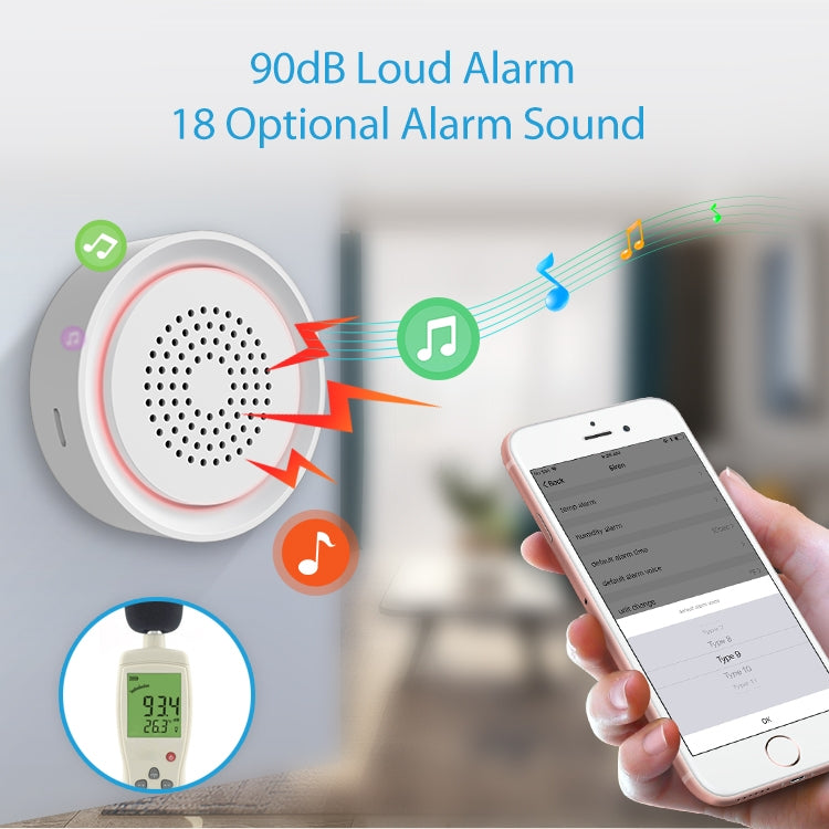 NEO NAS-AB03WT WiFi USB Siren Alarm with Temperature & Humidity Sensor - free shipping - PMC TechLife - Order now!