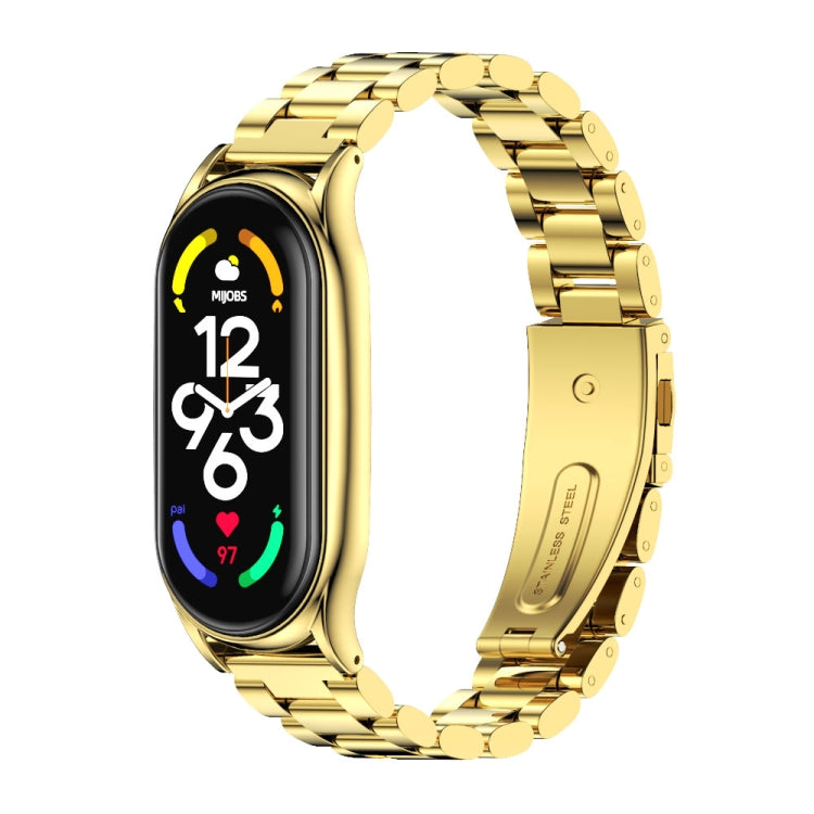 For Xiaomi Mi Band 7 / 7 NFC MIJOBS Three-Bead Metal Plus Stainless Steel Watch Band(Gold) - Watch Bands by MIJOBS | Online Shopping South Africa | PMC TechLife | Buy Now Pay Later Mobicred