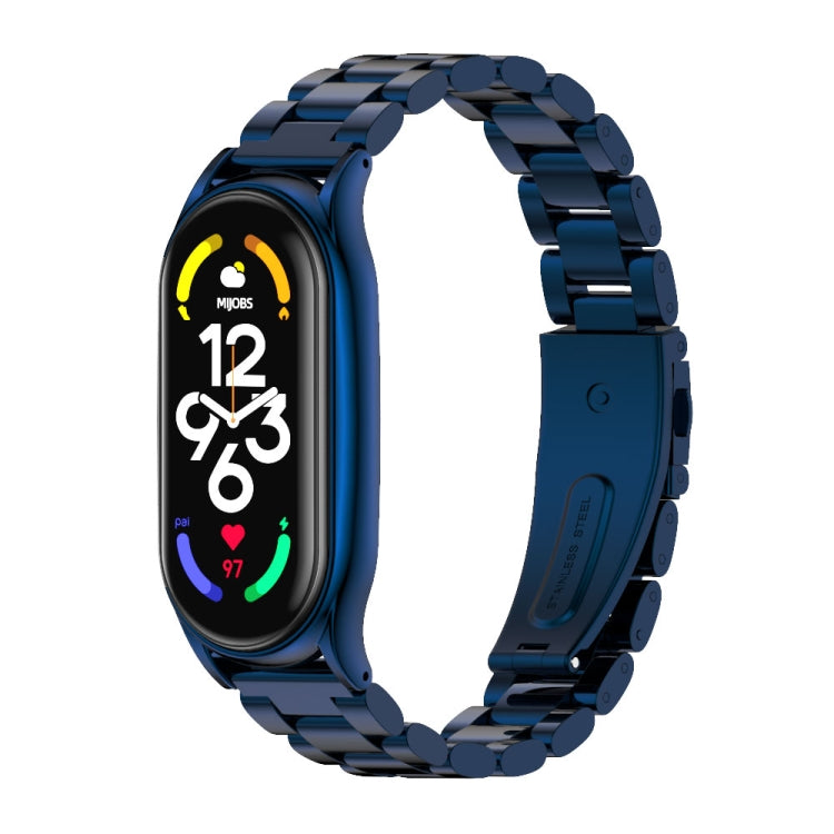 For Xiaomi Mi Band 7 / 7 NFC MIJOBS Three-Bead Metal Plus Stainless Steel Watch Band(Blue) - Watch Bands by MIJOBS | Online Shopping South Africa | PMC TechLife | Buy Now Pay Later Mobicred