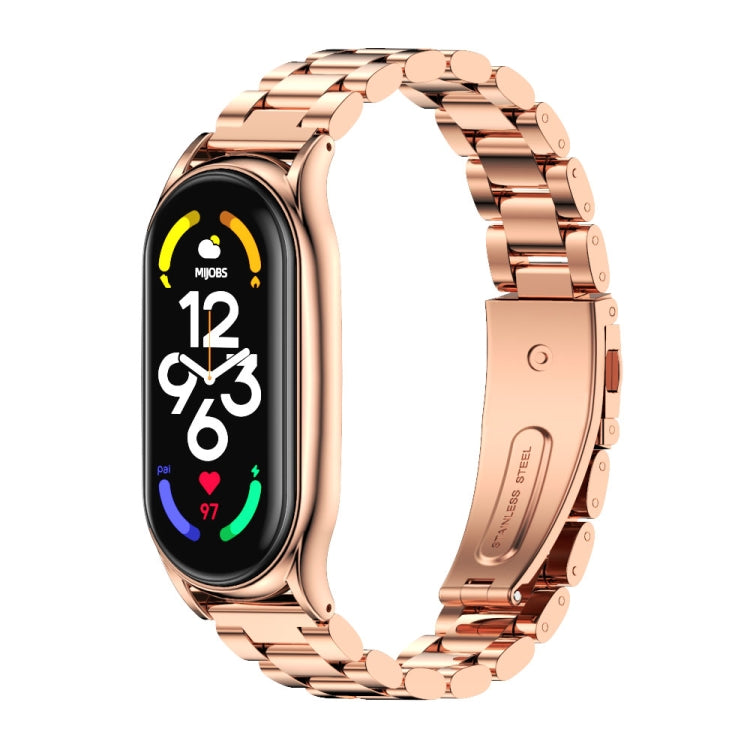 For Xiaomi Mi Band 7 / 7 NFC MIJOBS Three-Bead Metal Plus Stainless Steel Watch Band(Rose Gold) - Watch Bands by MIJOBS | Online Shopping South Africa | PMC TechLife | Buy Now Pay Later Mobicred