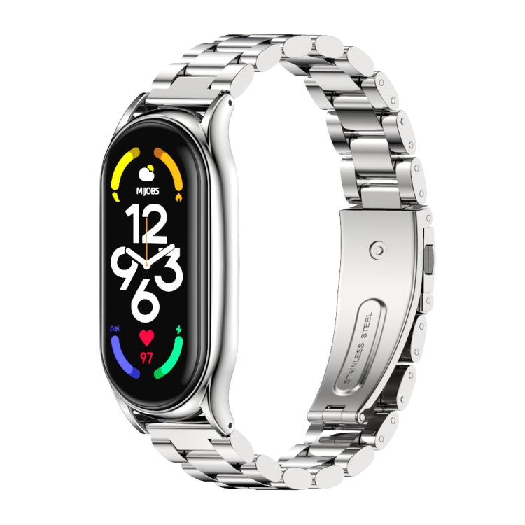 For Xiaomi Mi Band 7 / 7 NFC MIJOBS Three-Bead Metal Plus Stainless Steel Watch Band(Silver) - Watch Bands by MIJOBS | Online Shopping South Africa | PMC TechLife | Buy Now Pay Later Mobicred
