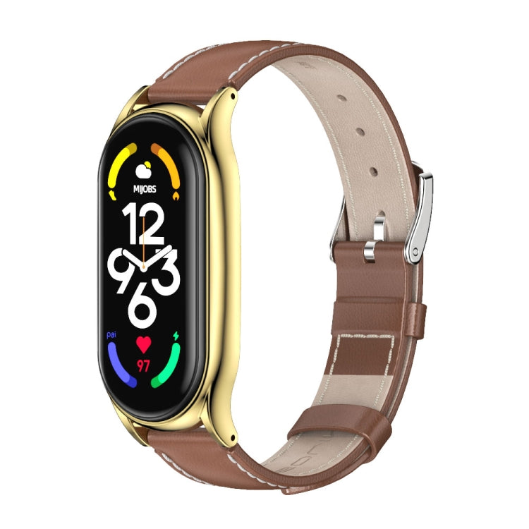 For Xiaomi Mi Band 7 / 7 NFC MIJOBS Plus Genuine Leather Watch Band(Brown Gold) - Watch Bands by MIJOBS | Online Shopping South Africa | PMC TechLife | Buy Now Pay Later Mobicred