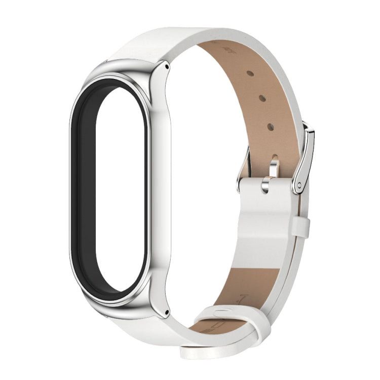 For Xiaomi Mi Band 7 / 7 NFC MIJOBS CS Metal Case + Microfiber Leather Watch Band(White Silver) - Watch Bands by MIJOBS | Online Shopping South Africa | PMC TechLife | Buy Now Pay Later Mobicred