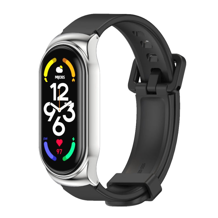 For Xiaomi Mi Band 7 / 7 NFC MIJOBS CS Metal Case + Silicone Watch Band(Black Silver) - Watch Bands by MIJOBS | Online Shopping South Africa | PMC TechLife | Buy Now Pay Later Mobicred