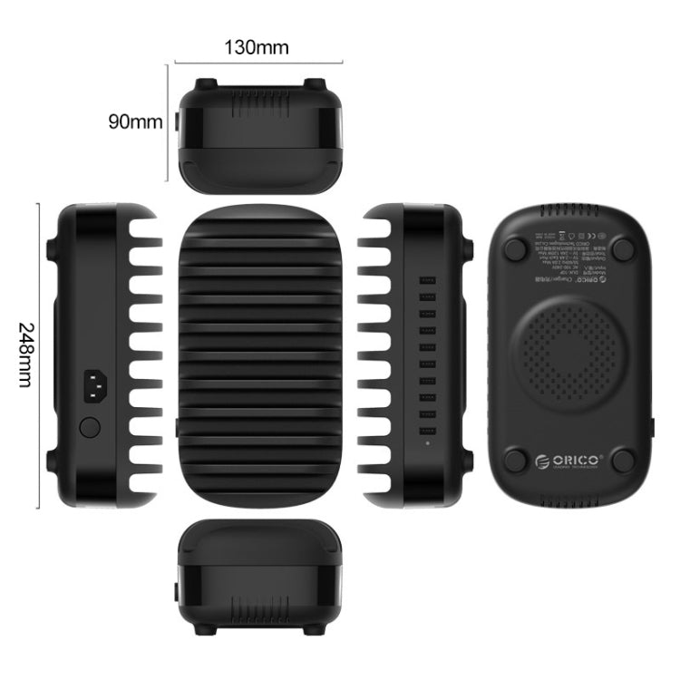 ORICO DUK-10P-DX 120W 5V 2.4A 10 Ports USB Charging Station, EU Plug(Black) - Multifunction Charger by ORICO | Online Shopping South Africa | PMC TechLife | Buy Now Pay Later Mobicred