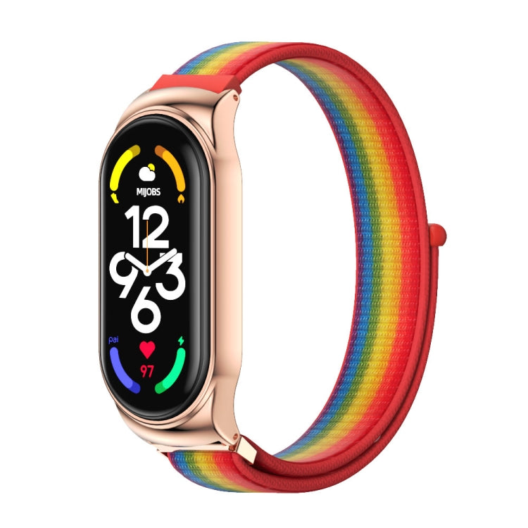 For Xiaomi Mi Band 7 / 7 NFC MIJOBS CS Stainless Steel Case Nylon Watch Band(Rainbow Rose Gold) - Watch Bands by MIJOBS | Online Shopping South Africa | PMC TechLife | Buy Now Pay Later Mobicred