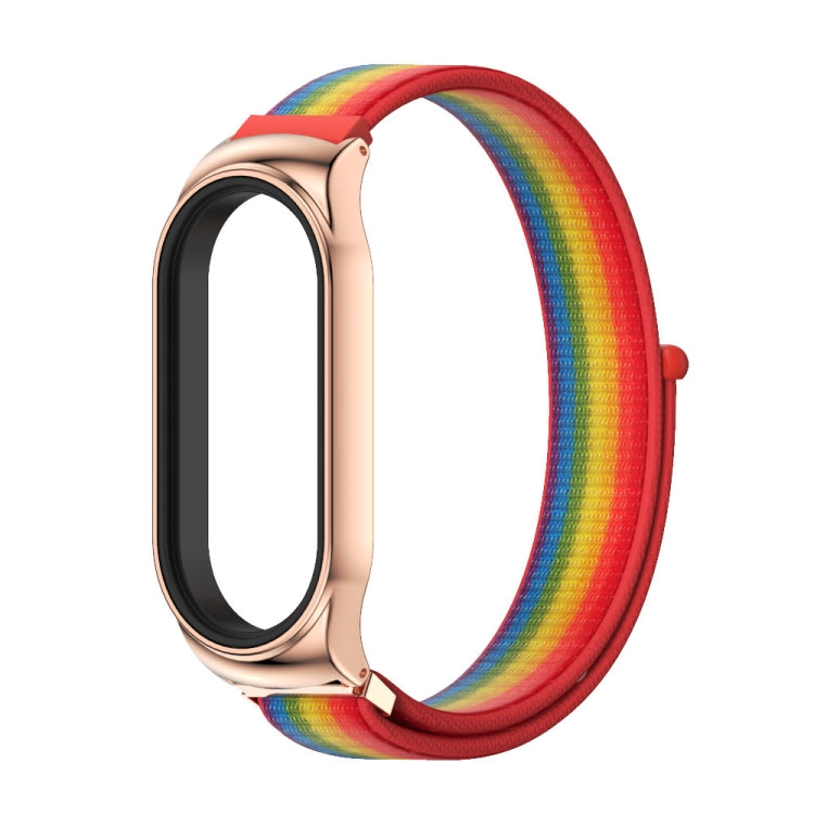 For Xiaomi Mi Band 7 / 7 NFC MIJOBS CS Stainless Steel Case Nylon Watch Band(Rainbow Rose Gold) - Watch Bands by MIJOBS | Online Shopping South Africa | PMC TechLife | Buy Now Pay Later Mobicred