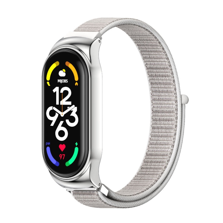 For Xiaomi Mi Band 7 / 7 NFC MIJOBS CS Stainless Steel Case Nylon Watch Band(Sea Shell Silver) - Watch Bands by MIJOBS | Online Shopping South Africa | PMC TechLife | Buy Now Pay Later Mobicred