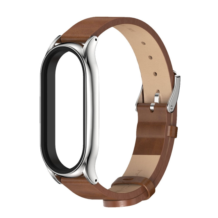 For Xiaomi Mi Band 7 / 7 NFC MIJOBS Plus Metal Case Microfiber Leather Watch Band(Brown Silver) - free shipping - PMC TechLife - Order now!