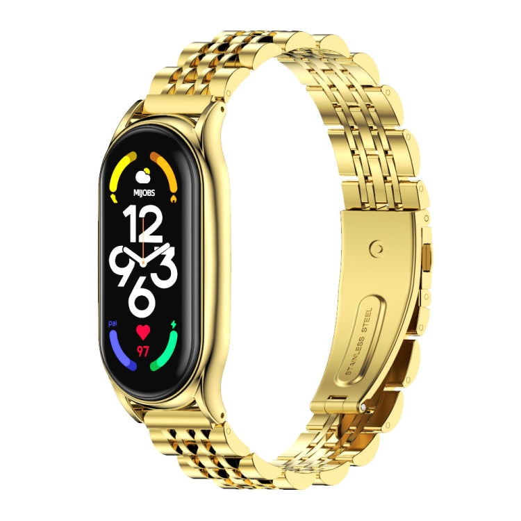 For Xiaomi Mi Band 7 / 7 NFC MIJOBS Plus Seven-bead Metal Stainless Steel Watch Band(Gold) - Watch Bands by MIJOBS | Online Shopping South Africa | PMC TechLife | Buy Now Pay Later Mobicred