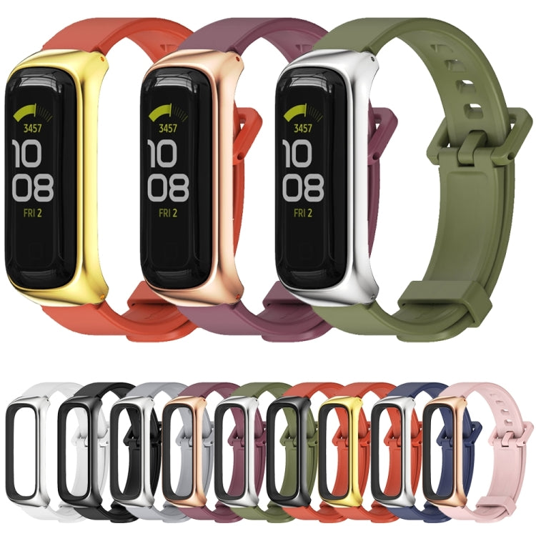 For Samsung Galaxy Fit 2 MIJOBS Metal Case Silicone Watch Band(Wine Red Rose Gold) - Watch Bands by MIJOBS | Online Shopping South Africa | PMC TechLife | Buy Now Pay Later Mobicred