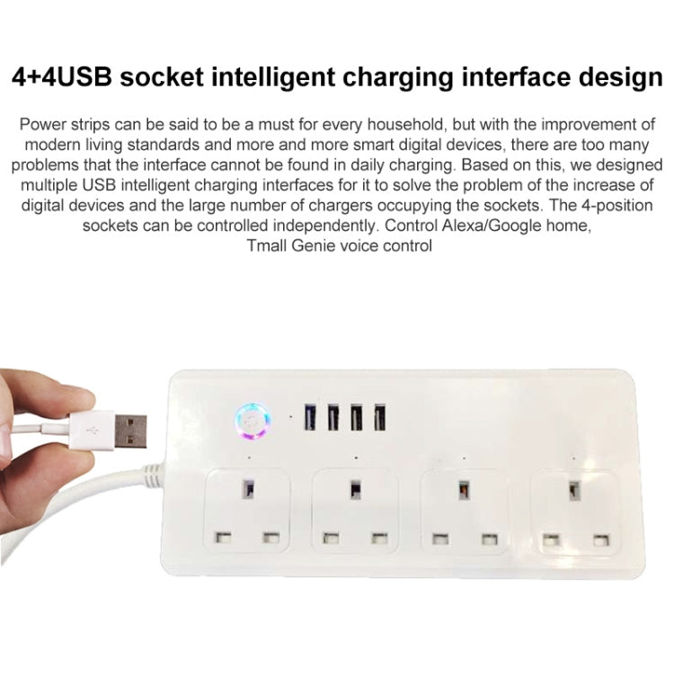 WIFI  13A SM-SO301-K 4 Holes + 4 USB Multi-purpose Smart Power Strip, UK Plug - Smart Socket by PMC TechLife | Online Shopping South Africa | PMC TechLife