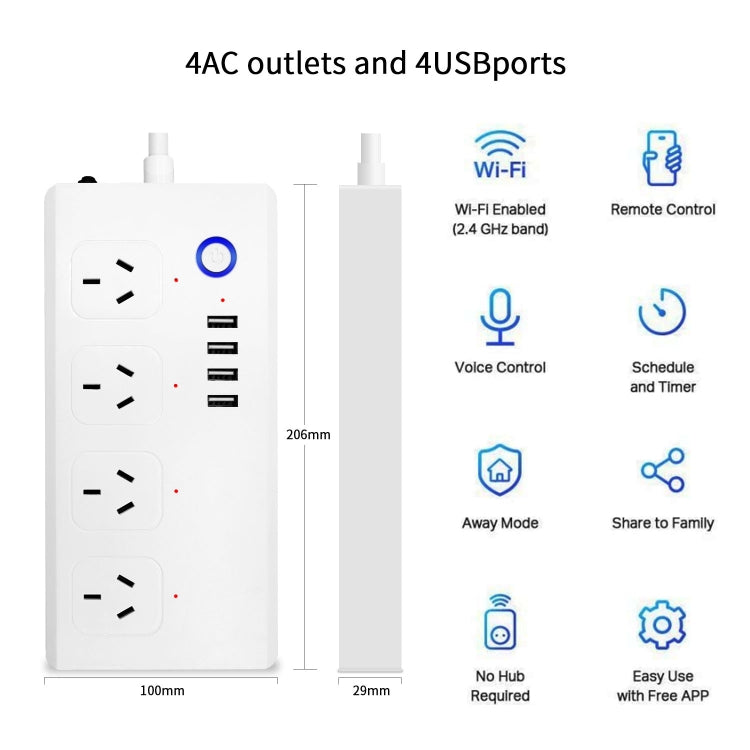WiFi 10A SM-SO301-A 4 Holes + 4 USB 2000W Multi-purpose Smart Power Strip, AU Plug - Smart Socket by PMC TechLife | Online Shopping South Africa | PMC TechLife