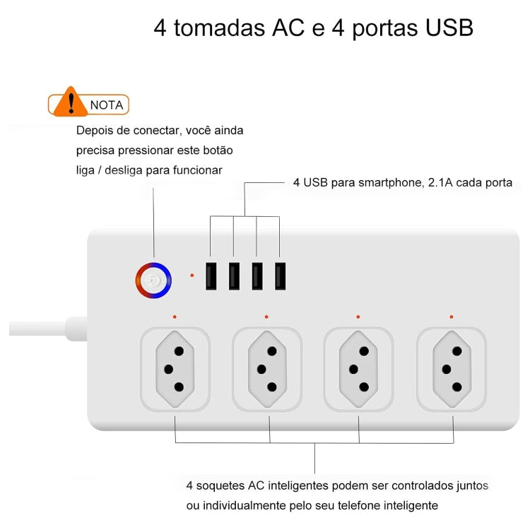 ZigBee 10A SM-SO301-B 4 Holes + 4 USB Multi-purpose Smart Power Strip, Brazil Plug - Smart Socket by PMC TechLife | Online Shopping South Africa | PMC TechLife