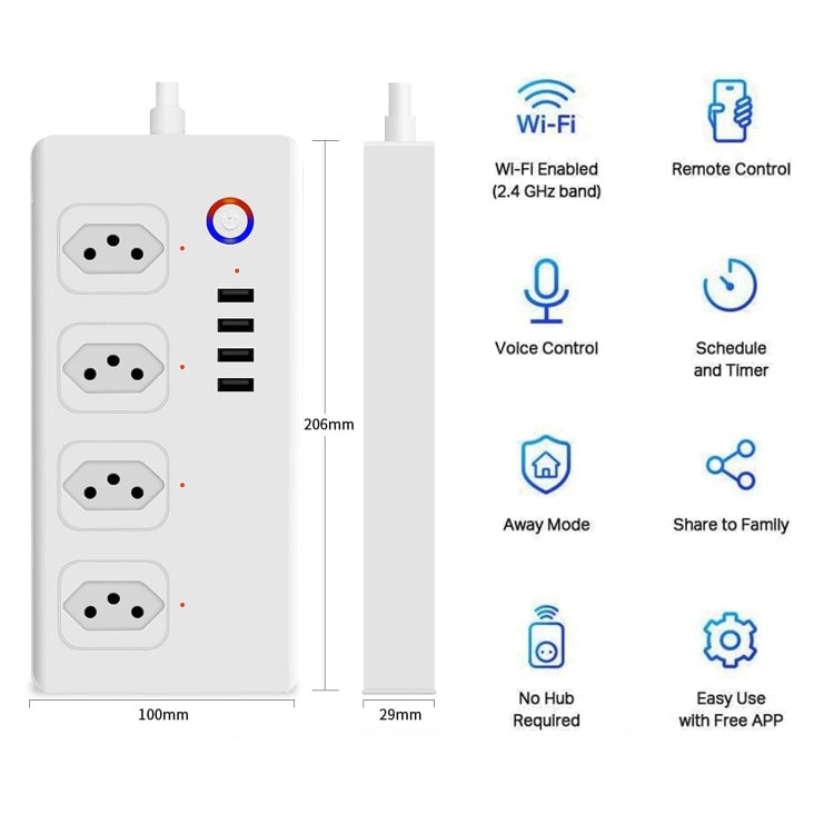 WiFi 10A SM-SO301-B 4 Holes + 4 USB Multi-purpose Smart Power Strip, Brazil Plug - Smart Socket by PMC TechLife | Online Shopping South Africa | PMC TechLife