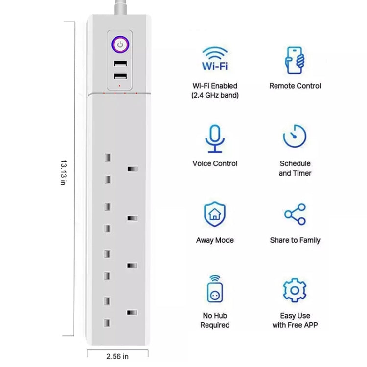 WiFi 16A SM-SO306-K 4 Holes + 2 USB Multi-purpose Smart Power Strip, UK Plug - Smart Socket by PMC TechLife | Online Shopping South Africa | PMC TechLife