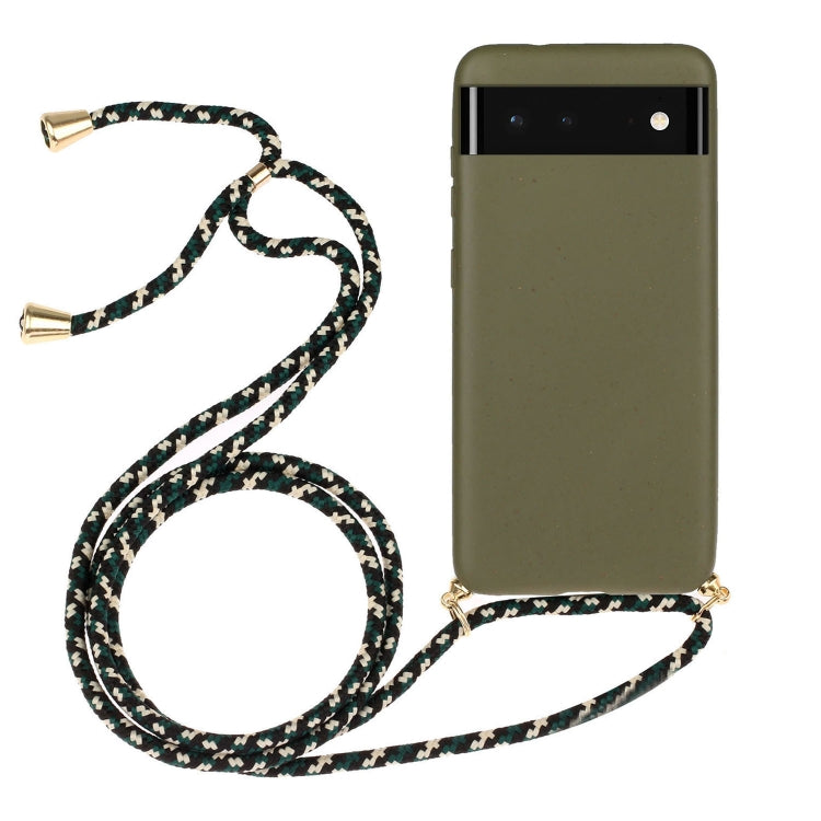 For Google Pixel 6 Wheat Straw Material + TPU Protective Case with Lanyard(Army Green) - Google Cases by PMC TechLife | Online Shopping South Africa | PMC TechLife