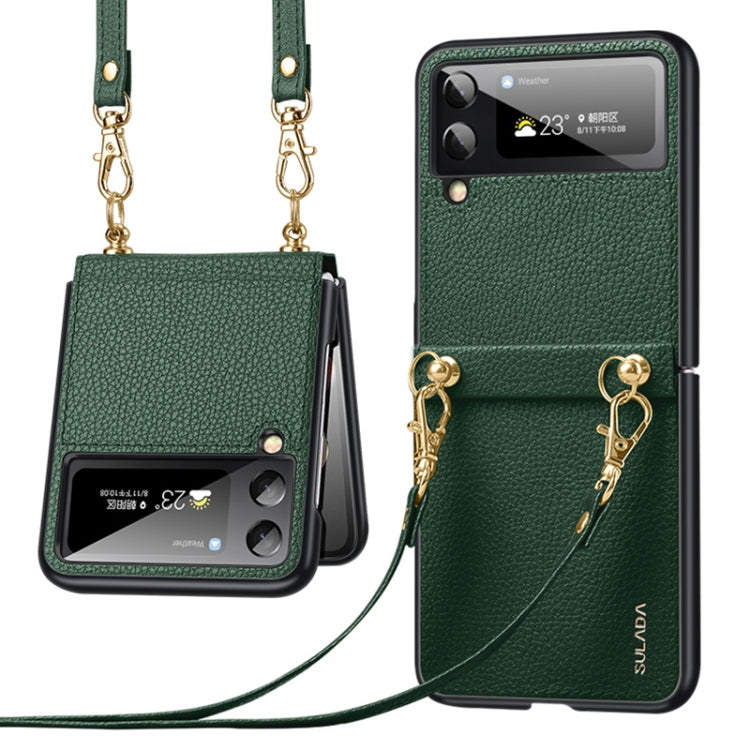 For Samsung Galaxy Z Flip3 5G SULADA Litchi Texture Leather + TPU Phone Case with Strap(Green) - Galaxy Phone Cases by SULADA | Online Shopping South Africa | PMC TechLife | Buy Now Pay Later Mobicred