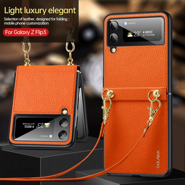 For Samsung Galaxy Z Flip3 5G SULADA Litchi Texture Leather + TPU Phone Case with Strap(Green) - Galaxy Phone Cases by SULADA | Online Shopping South Africa | PMC TechLife | Buy Now Pay Later Mobicred