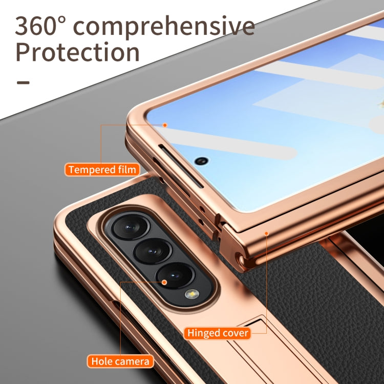 For Samsung Galaxy Z Fold4 Litchi Texture Leather Hinged Electroplated Phone Case with Pen(Black) - free shipping - PMC TechLife - Order now!