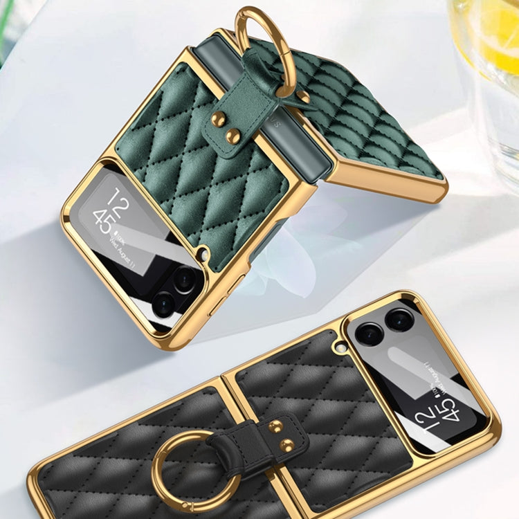 For Samsung Galaxy Z Flip4 GKK Integrated Plating + Leather Phone Case with Ring(Matcha Green) - Galaxy Z Flip4 5G Cases by GKK | Online Shopping South Africa | PMC TechLife | Buy Now Pay Later Mobicred