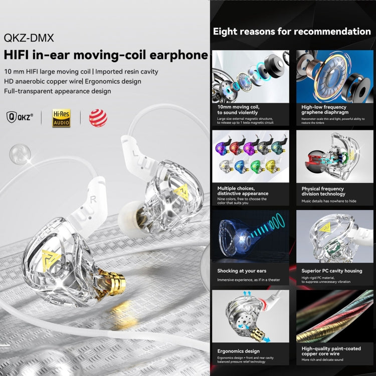 QKZ DMX Sports In-ear HIFI 3.5mm Wired Control Earphone with Mic(Transparent Blue) - In Ear Wired Earphone by QKZ | Online Shopping South Africa | PMC TechLife | Buy Now Pay Later Mobicred