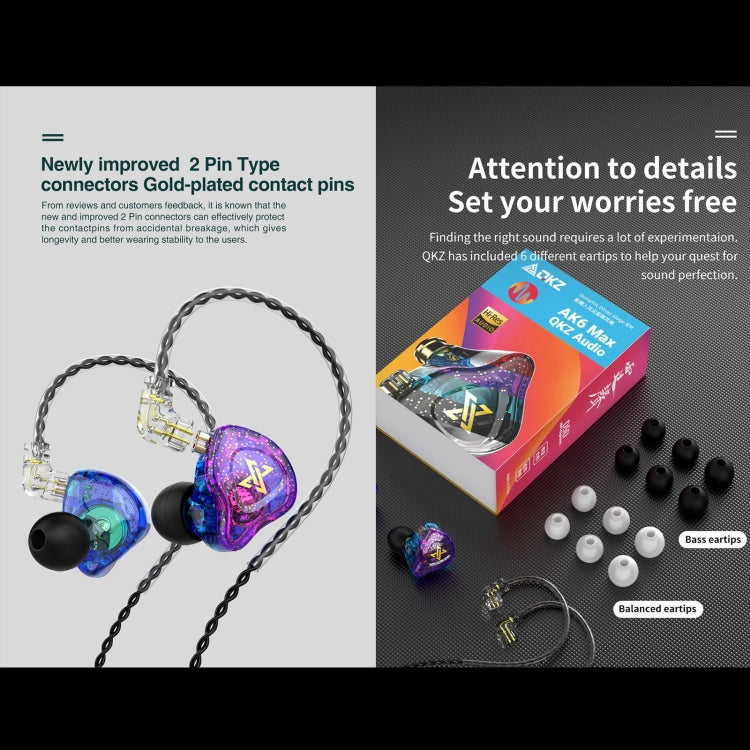 QKZ AK6 MAX In-ear Dynamic Subwoofer Wire-controlled Earphone, Version:Standard Version(Transparent Black) - In Ear Wired Earphone by QKZ | Online Shopping South Africa | PMC TechLife | Buy Now Pay Later Mobicred