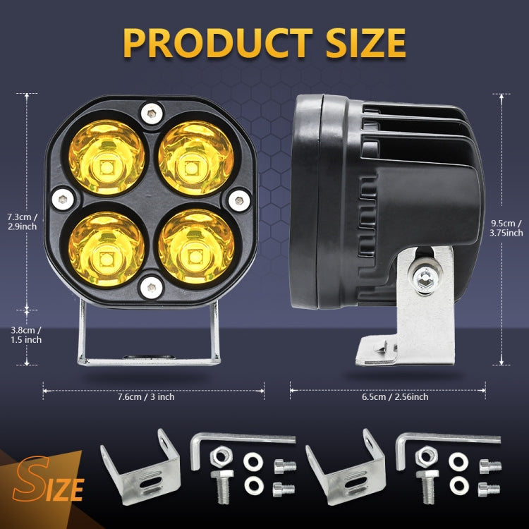 Car 3 inch 4LEDs Continuous Spotlight 20W / 2000LM / 6000K / DC9-80V(Yellow Light) - Work Lights by PMC TechLife | Online Shopping South Africa | PMC TechLife | Buy Now Pay Later Mobicred
