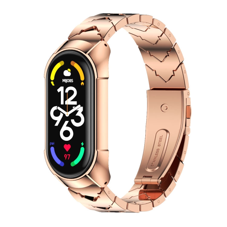 For Xiaomi Mi Band 7 / 7 NFC MIJOBS Stainless Steel Watch Band, Style:TF2 V Type(Rose Gold) - Watch Bands by MIJOBS | Online Shopping South Africa | PMC TechLife | Buy Now Pay Later Mobicred