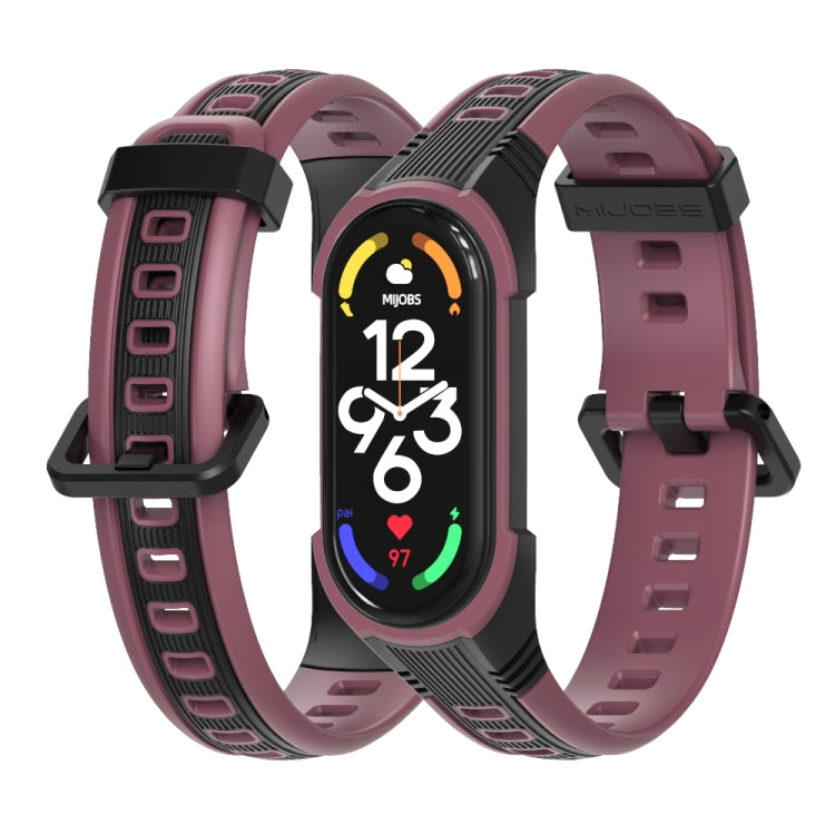 For Xiaomi Mi Band 5 / 6 / 7 MIJOBS Unibody Two-color Silicone Watch Band(Black Wine Red) - Watch Bands by MIJOBS | Online Shopping South Africa | PMC TechLife | Buy Now Pay Later Mobicred