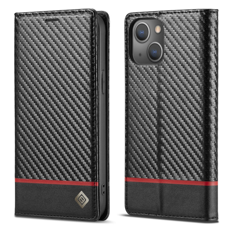 For iPhone 14 LC.IMEEKE Carbon Fiber PU + TPU Leather Case (Horizontal Black) - iPhone 14 Cases by LC.IMEEKE | Online Shopping South Africa | PMC TechLife | Buy Now Pay Later Mobicred