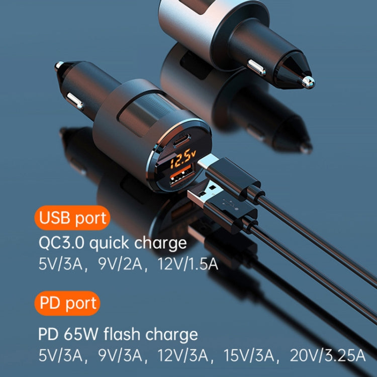 SC01 65W QC3.0 + PD Dual Ports Car Charger with Voltage Display(Silver) - Car Charger by PMC TechLife | Online Shopping South Africa | PMC TechLife